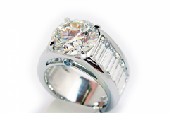 6.55 Carats Round Diamond Long Baguettes Ring
