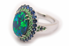 Black Opal with Tsavorites & Sapphires Ring