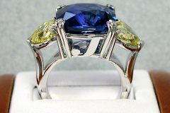 Cushion Sapphire with Yellow Heart Diamonds Ring