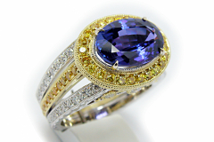 Oval Tanzanite Halo Triple Shank Ring LARGER