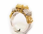 Yellow & White Radiant Diamonds Halo Ring